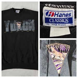 Vintage 1993 Yukon Canada Crewneck Mens XL Sweater Hanes Classics Embroidered